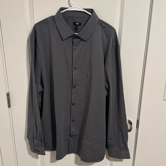 EXPRESS | Slim Solid Stretch Modern Tech 1Mx Dress Shirt Dark Gray - Picture 2 of 2